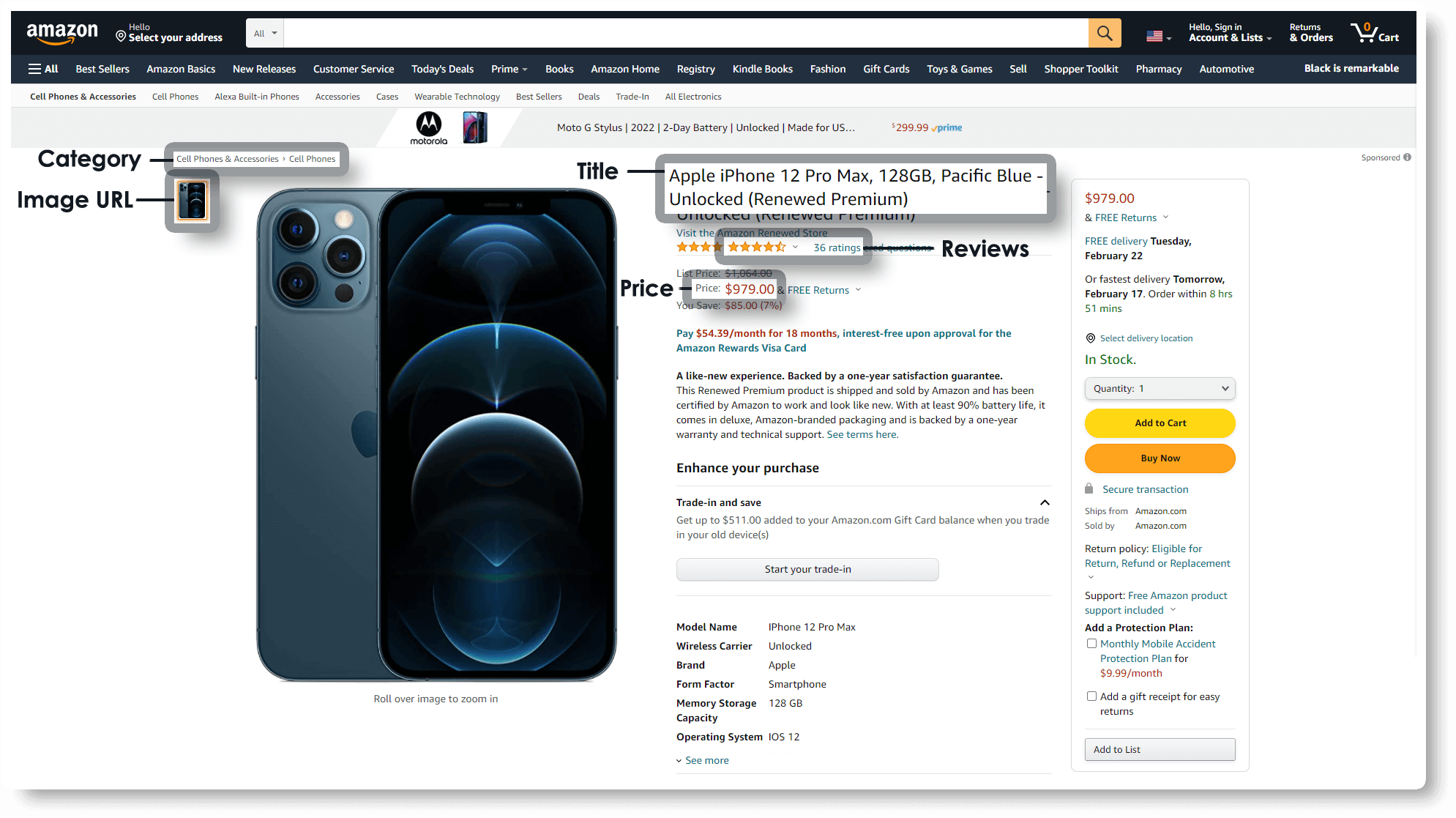 Scrape Amazon Refurbished Phone Product Data