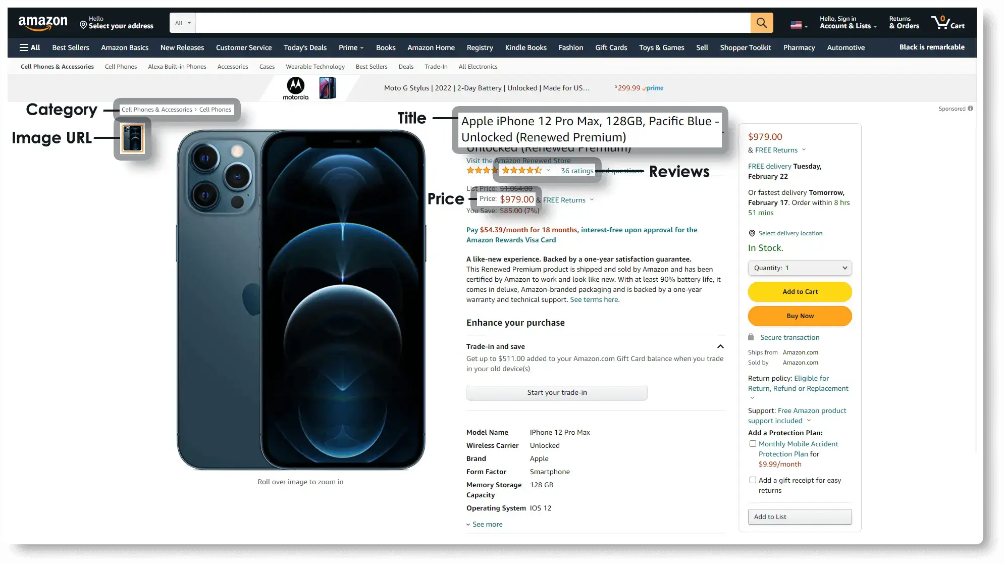 Amazon Refurbished Phone Product Name and Price Data
