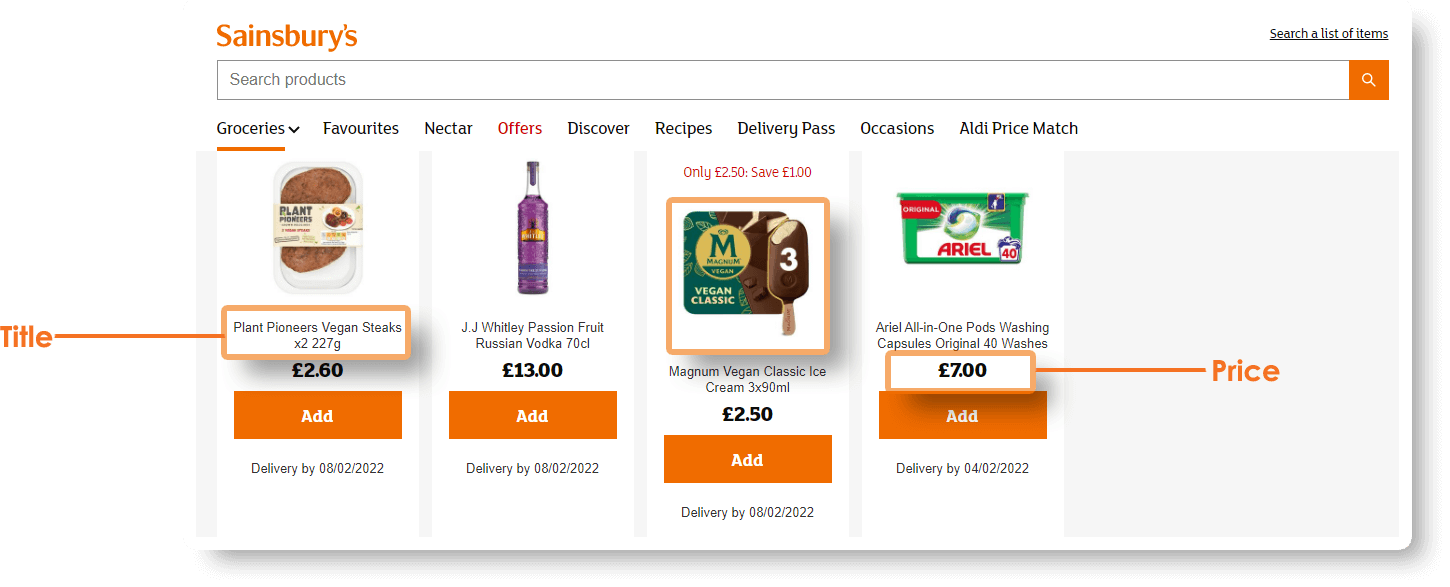 Scrape Sainsburys Product Data