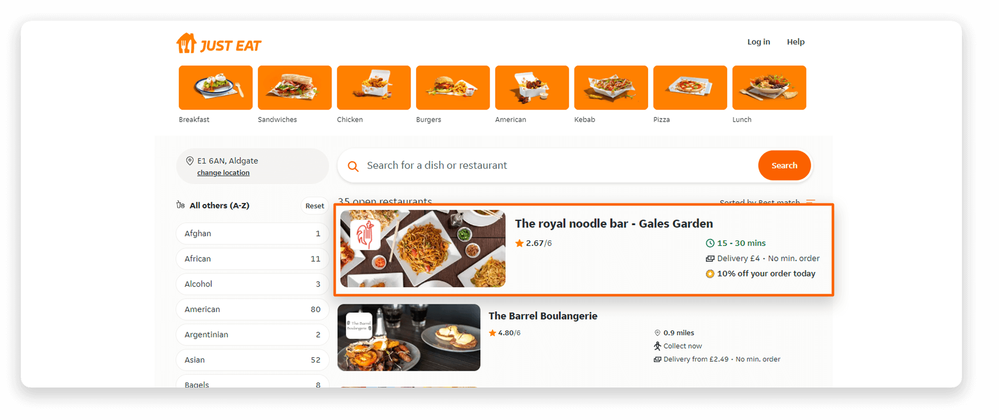 JustEat Restaurant Data